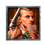 สัญลักษณ์พิเศษ คาวบอยถือไพ่ เกม BOUNTY HUNTER UNCHAINED ค่าย BLUEPRINT GAMING