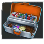 สัญลักษณ์พิเศษ กล่องเก็บอุปกรณ์ เกม BIG CATCH BASS FISHING MEGAWAYS ค่าย BLUEPRINT GAMING