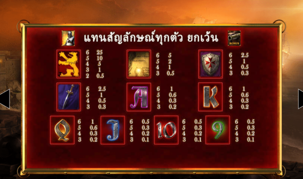 สัญลักษณ์ เกม VALLETTA MEGAWAYS ค่าย BLUEPRINT GAMING