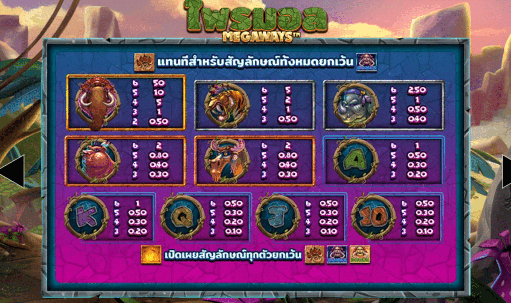 สัญลักษณ์ เกม PRIMAL MEGAWAYS ค่าย BLUEPRINT GAMING