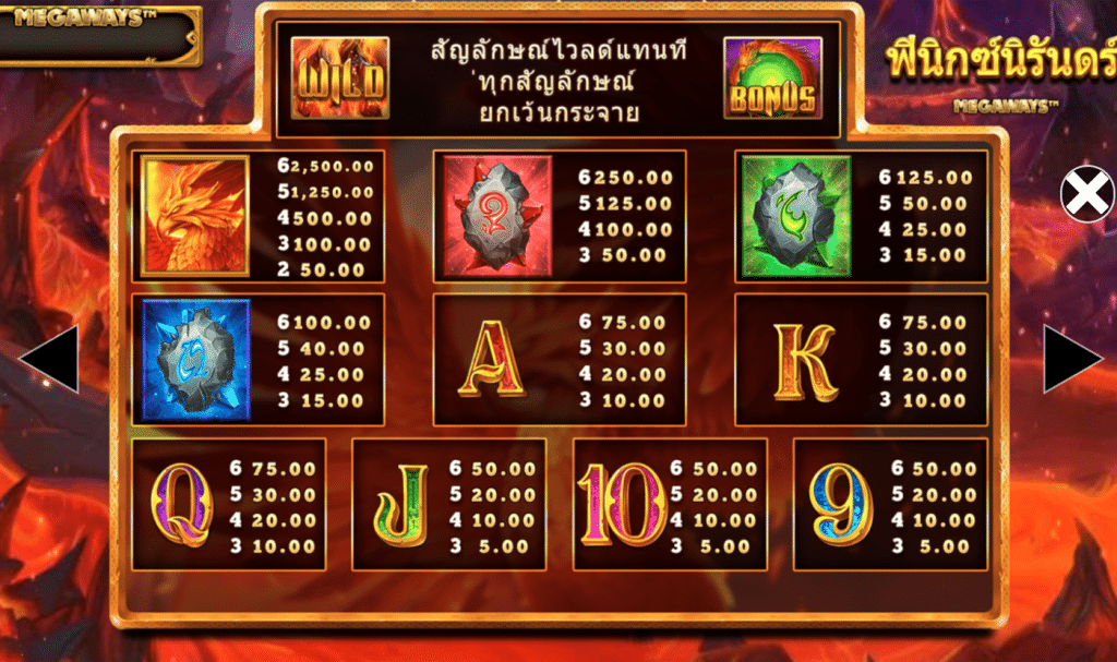 สัญลักษณ์ เกม ETERNAL PHOENIX MEGAWAYS ค่าย BLUEPRINT GAMING