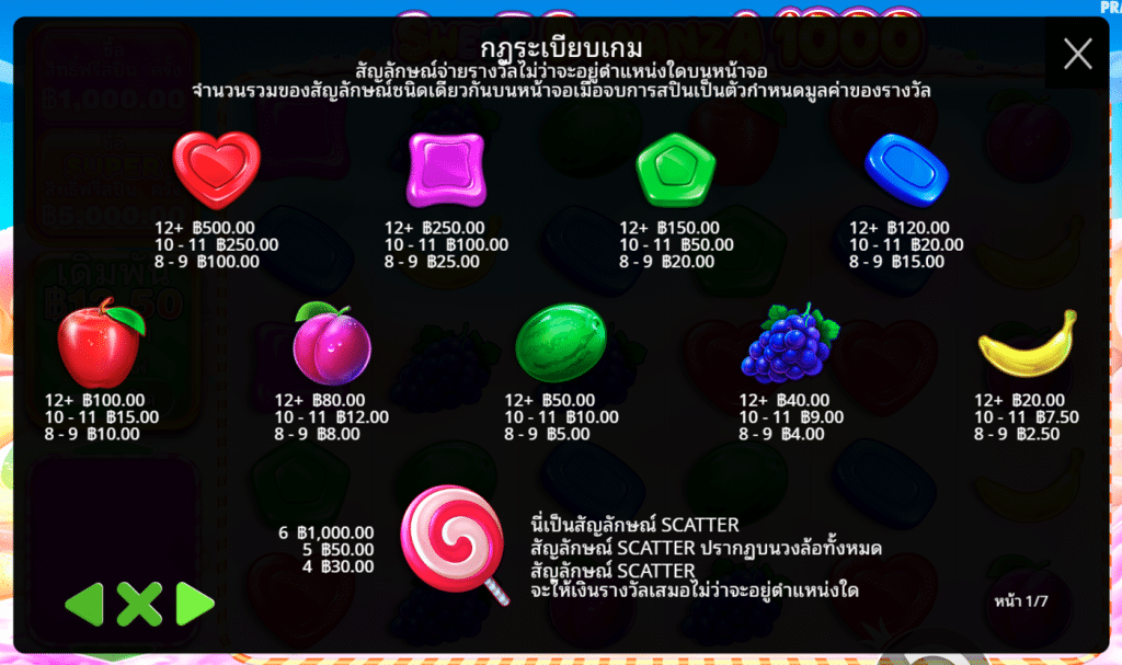 สัญลักษณ์ เกม SWEET BONANZA 1000 ค่าย PRAGMATIC PLAY