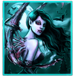 สัญลักษณ์พิเศษ แวมไพรสาวพื้นหลังสีฟ้า เกม BLOOD SUCKERS MEGAWAYS ค่าย RED TIGER