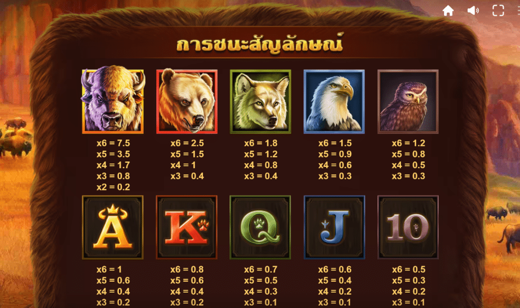 สัญลักษณ์เกม BUFFALO MANIA MEGAWAYS ค่าย RED TIGER